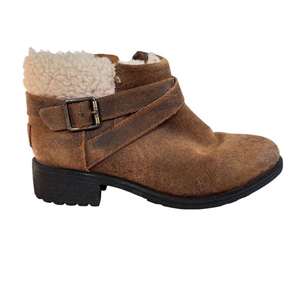 UGG Benson II waterproof ankle boot in brown leather buckle strap curly wool 6.5 - Picture 1 of 13
